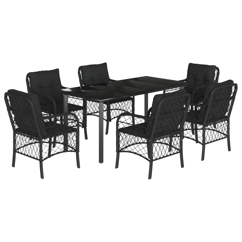 Set da Pranzo da Giardino 7 pz Nero con Cuscini in Polyrattan 3212107