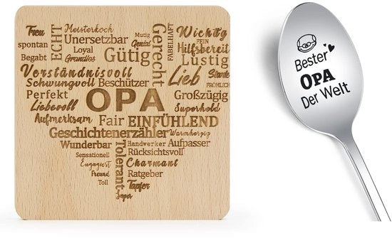 Regali per nonno, 1 pezzo sottopiatto in legno, cucchiaio da caffè con incisione, regali per nonno, regalo per il Papà, Thanksgiving, Natale, Capodanno, doni di compleanno