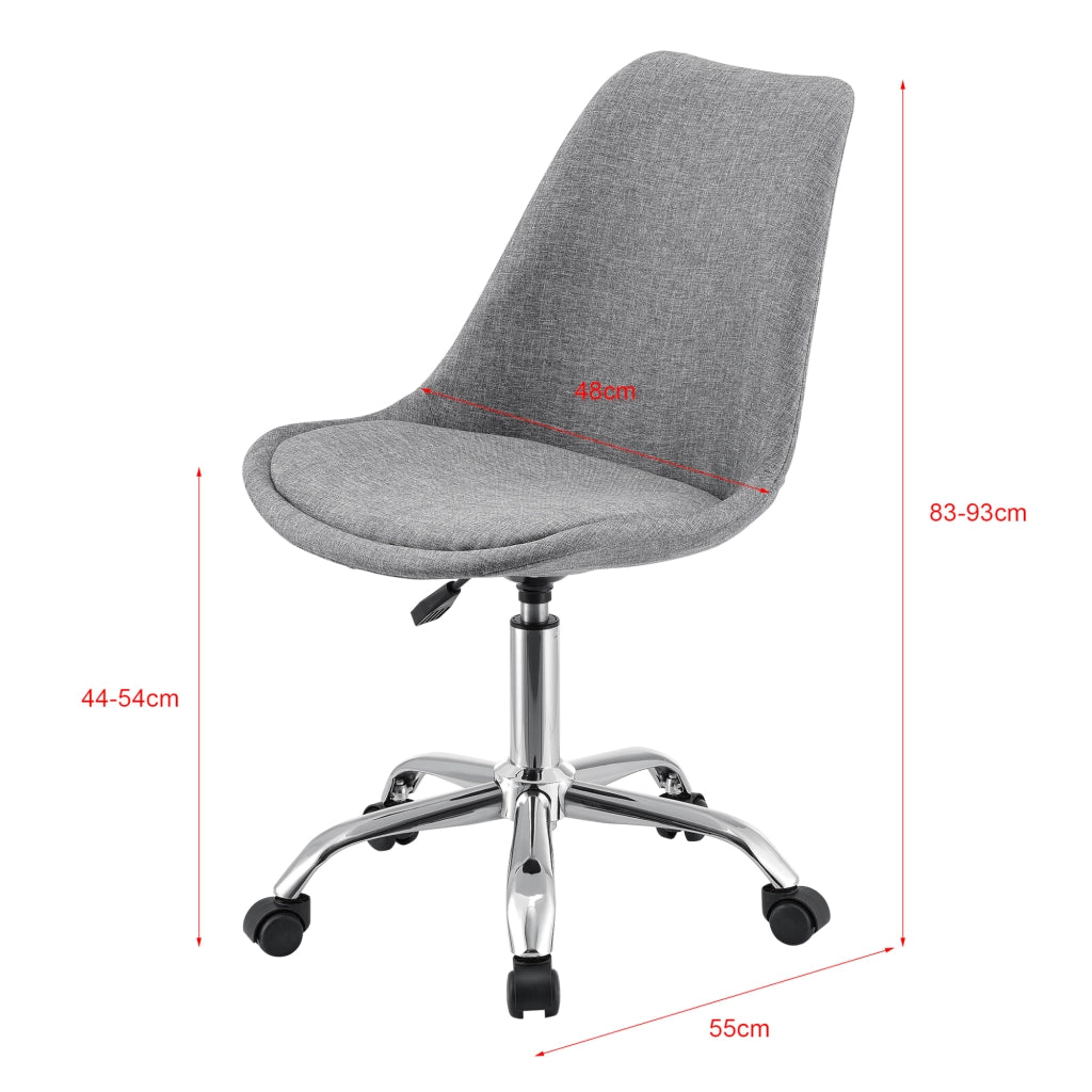 Sedia Girevole da Scrivania Regolabile in Altezza tra 44-54 cm Sedia da Ufficio con 5 Rotelle Seduta Imbottita - Rivestimento in Tessuto Grigio Chiaro
