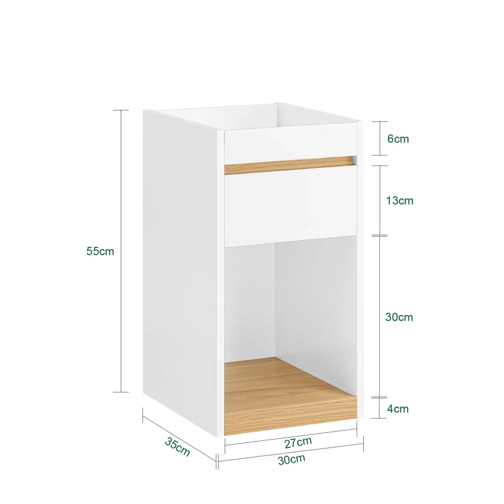 Tavolino laterale Comodino con cassetto Bianco-Naturale 30x35x55cm FBT137-W