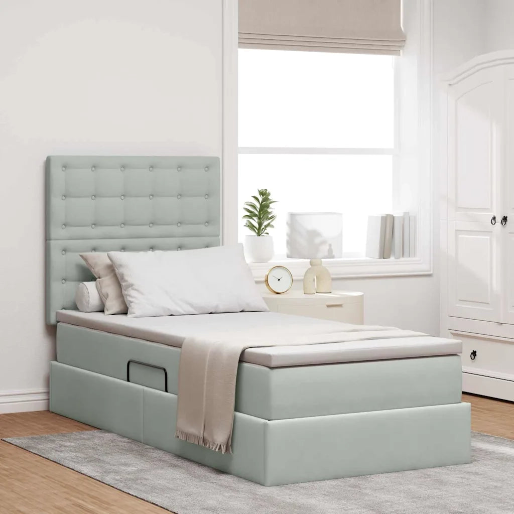 Letto con contenitore e materasso Grigio chiaro 100 x 200 cm