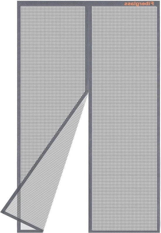 Balkon da Doccia Magnetica - 130 x 220 cm - Grigio - Reticolo di Vetro Fortificato - Schermo per Insetti - Porta di Servizio per Insetti