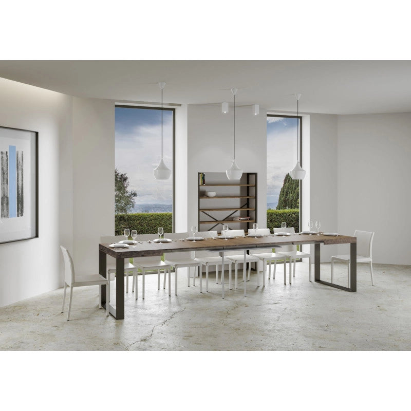 Tavolo allungabile 120/380x90 cm Tecno telaio Antracite - Noce