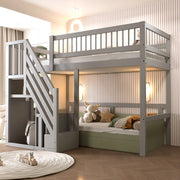 Letto singolo in legno massello grigio con scala contenitiva 90x200 cm