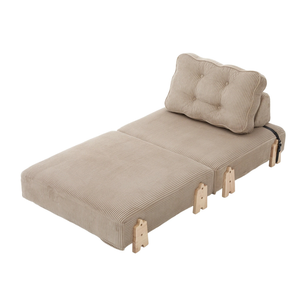 Poltrona letto singola in velluto a coste cachi; 90x86x84 cm