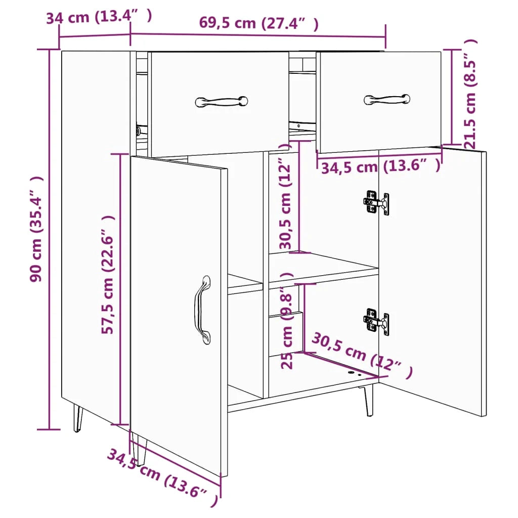 Buffet credenza cassettiera armadio mobile contenitore organizer per cucina soggiorno salotto 69,5 x 34 x 90 cm legno ingegnerizzato marrone 02_0031012
