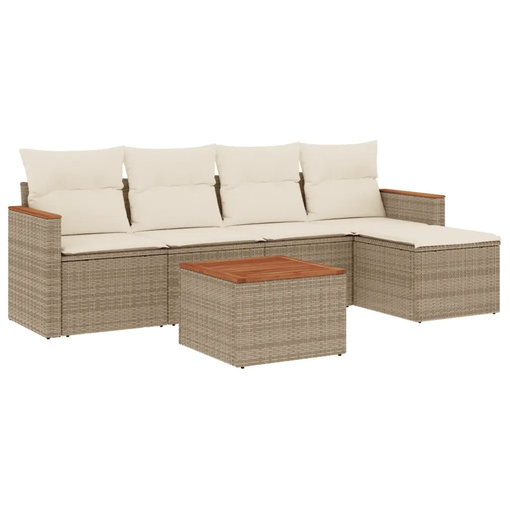Set Divano da Giardino 6 pz con Cuscini Beige in Polyrattan