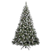 Albero di Natale Artificiale alto 150cm con 361 rami addobbato con punte innevate e pigne