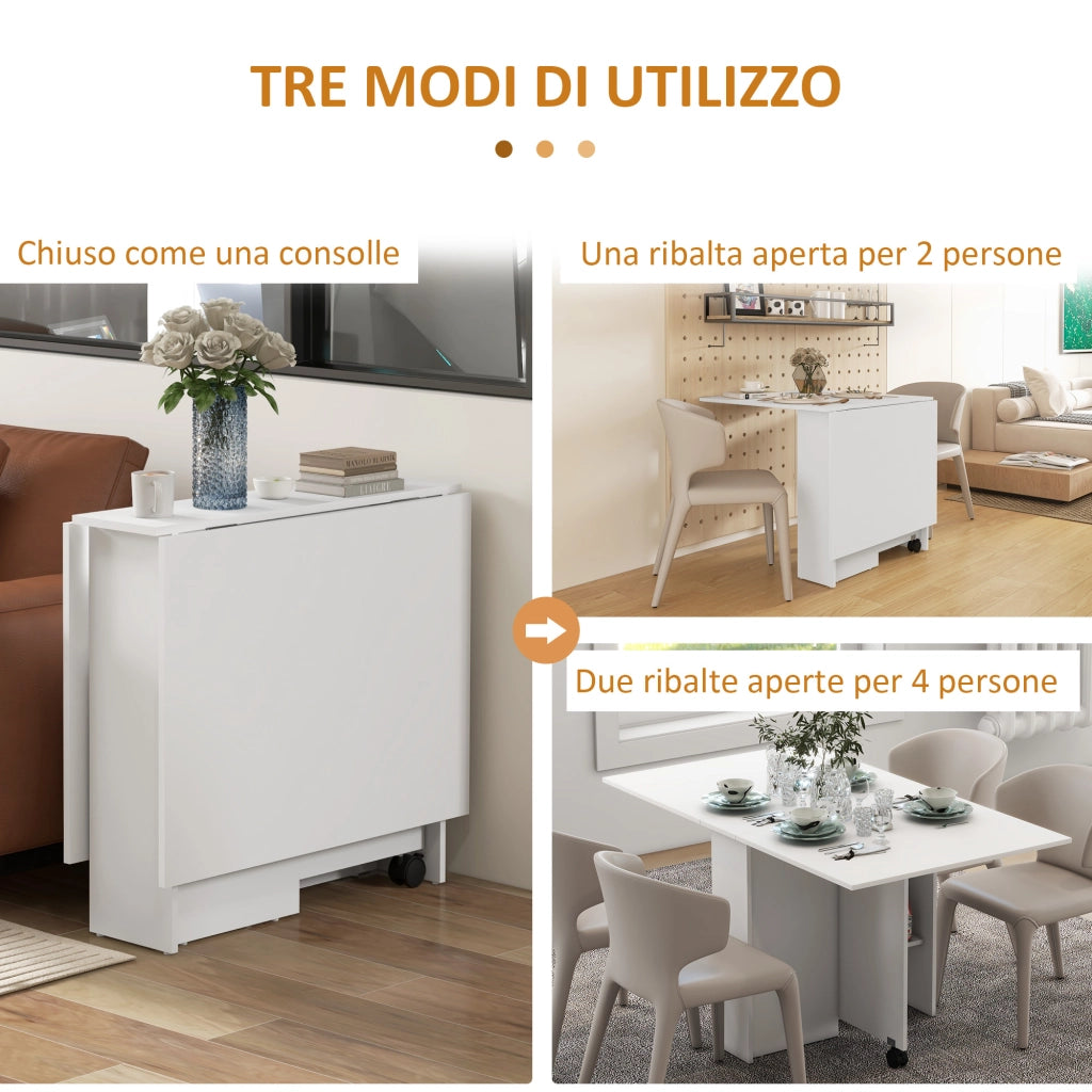 Tavolo Pieghevole Allungabile Salvaspazio per 6 Persone ¨C Zephmum ¨C Bianco