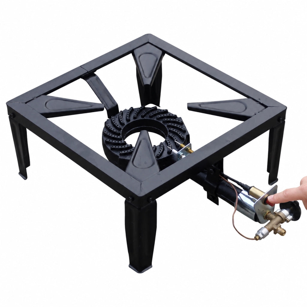 Fornellone a Gas GPL 40x40 cm, 4 Piedi 7,5 kW con Piezo e Termocoppia, Bruciatore Ø170 mm