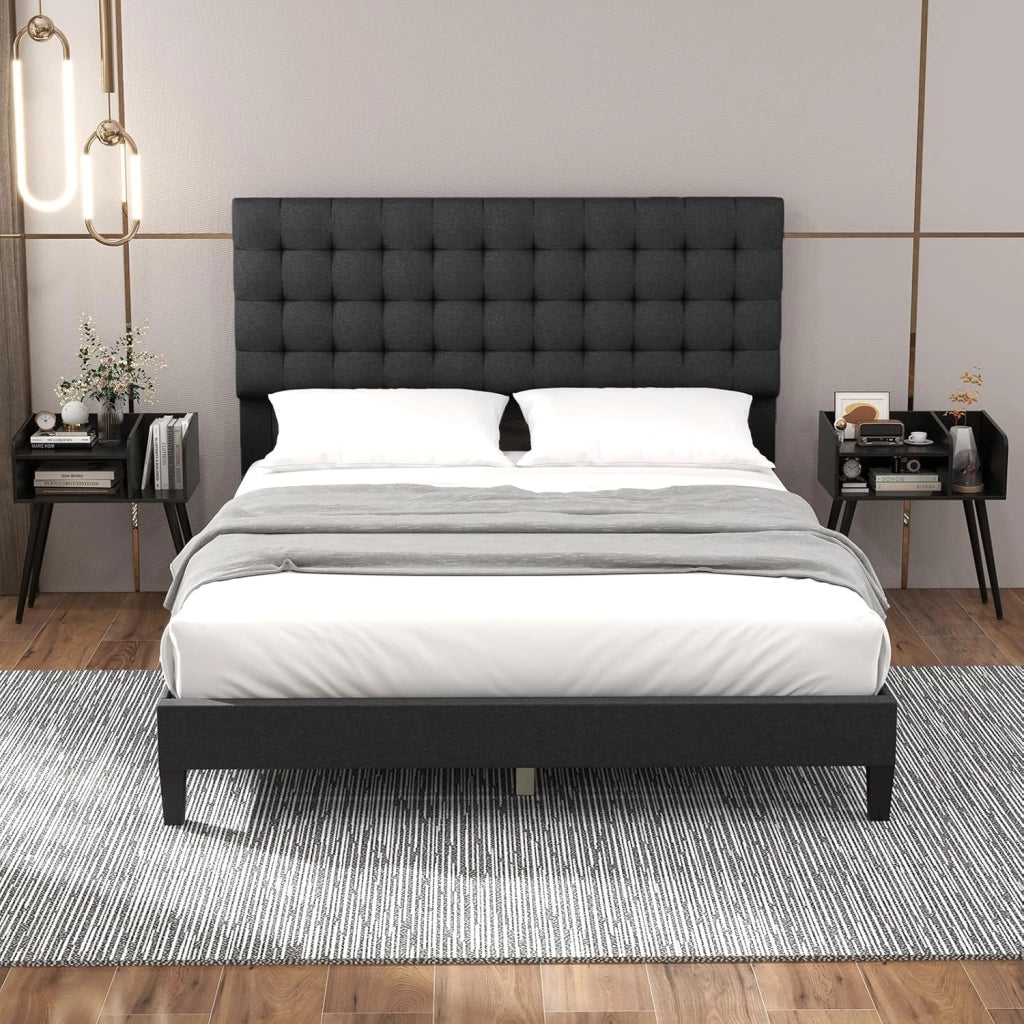 Set di 2 comodini, comodino con 3 scomparti aperti, tavolino in legno con 4 gambe di supporto in metallo, comodino per soggiorno, camera da letto, 50 x 32 x 58 cm (antracite)