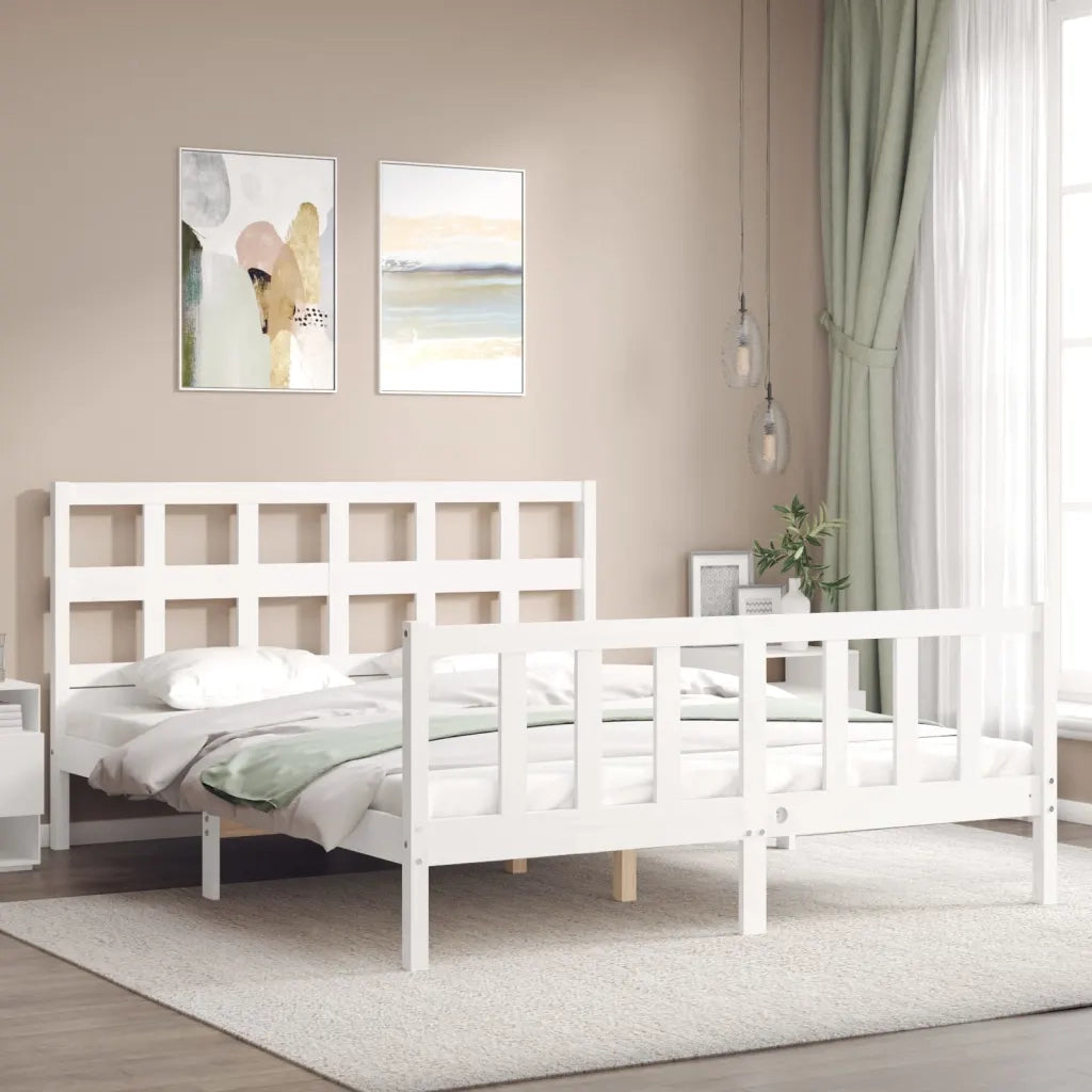 Giroletto senza Materasso-Struttura Letto Bianco 160x200 cm Legno Massello Pino 898355