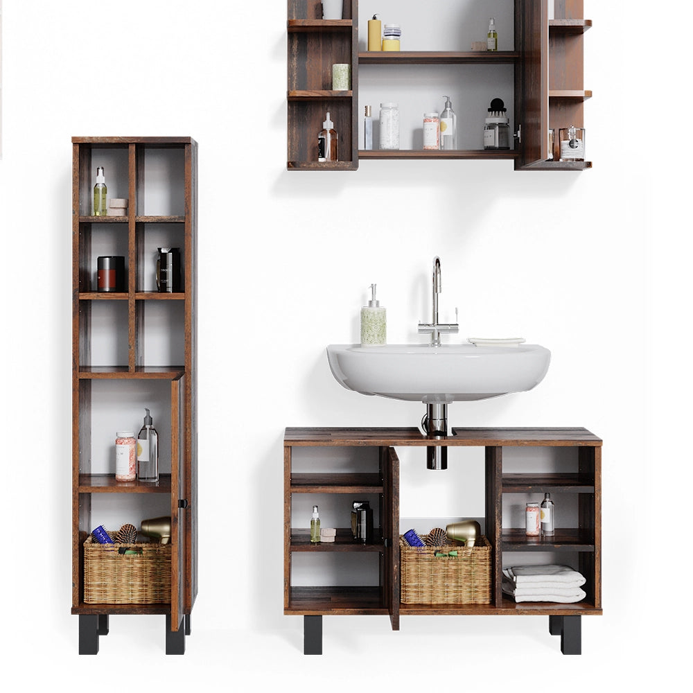 Vicco Set mobili bagno Rovere rustico 3 pezzi, base 80 cm