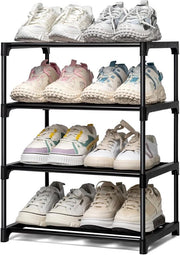 Scatola a 4 Livelli per Scarpe in Metallo Nero per Spazi Ristretti, Organizzatore di Magazzino per Entrata e Corridoio