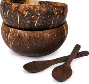 Set di conchiglie di cocco da 2 con cucchiai | prodotto artigianale 100% naturale | conchiglia in legno | set di cocco | prodotto artigianale con olio di cocco lucidato