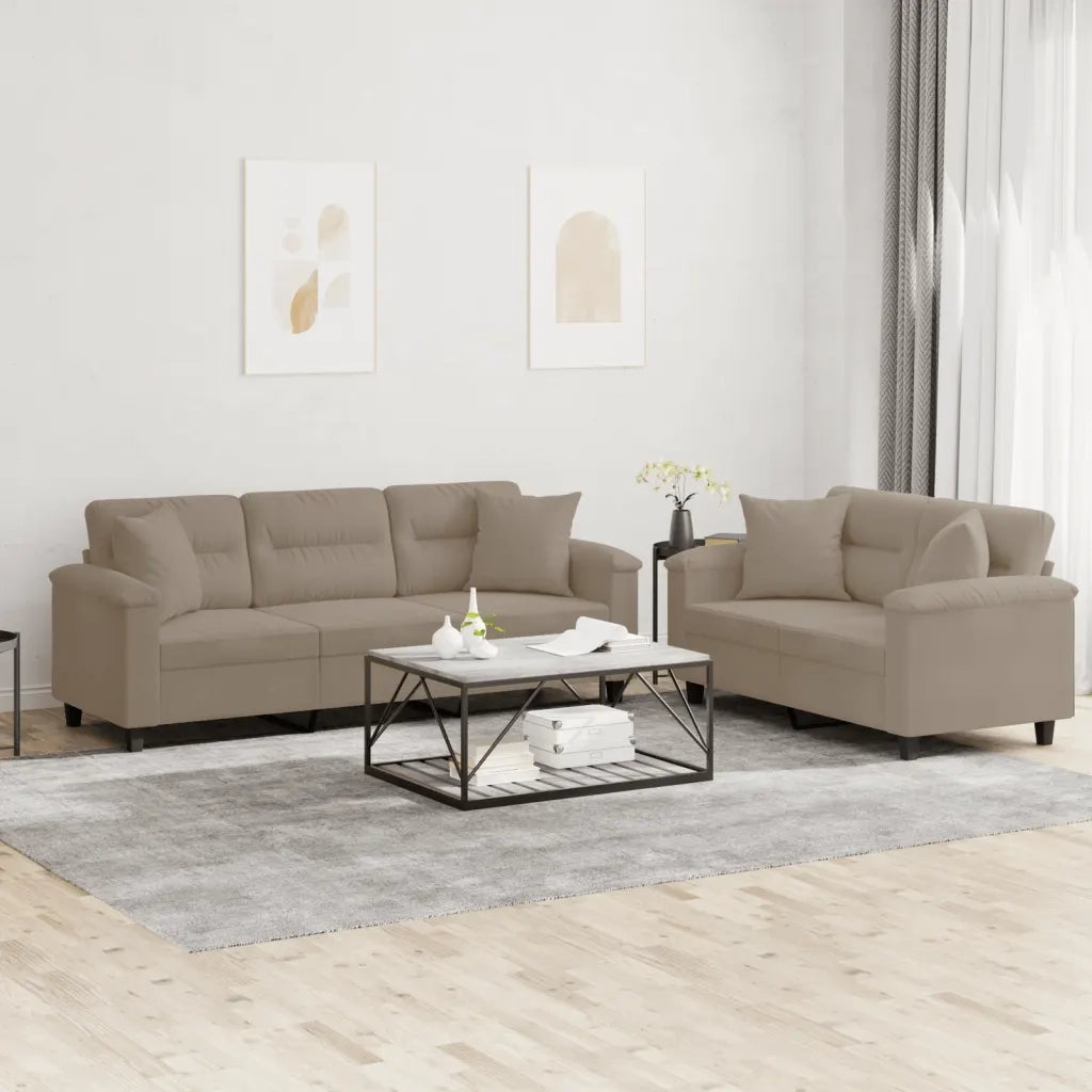 Set Divani 2 pz con Cuscini tortora in Tessuto Microfibracod mxl 80786