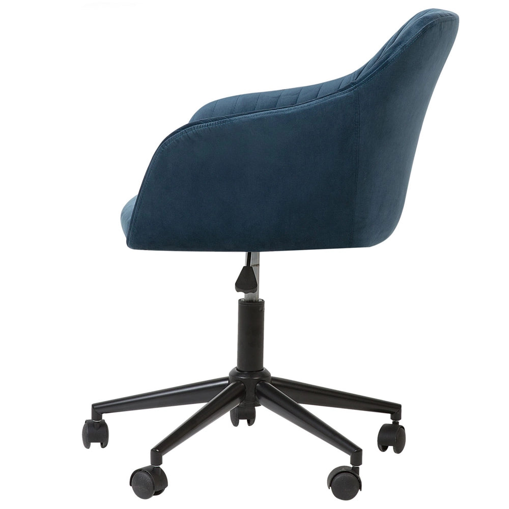 Sedia da ufficio girevole in velluto di colore blu regolabile in altezza