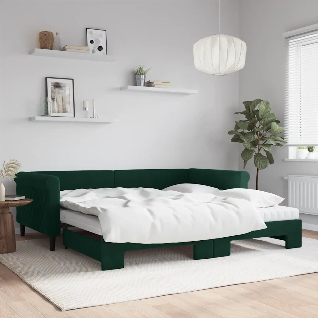 Divano Letto Estraibile Materassi Verde Scuro 100x200 Velluto