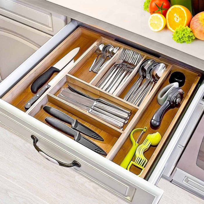 Portaposate Estensibile da Cassetto Cucina Porta Posate in Legno Bambù 46x30cm