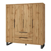 Armadio in legno stile Scandinavo 190cm con 4 porte e 2 cassetti colore rovere grezzo. Collezione MILOS