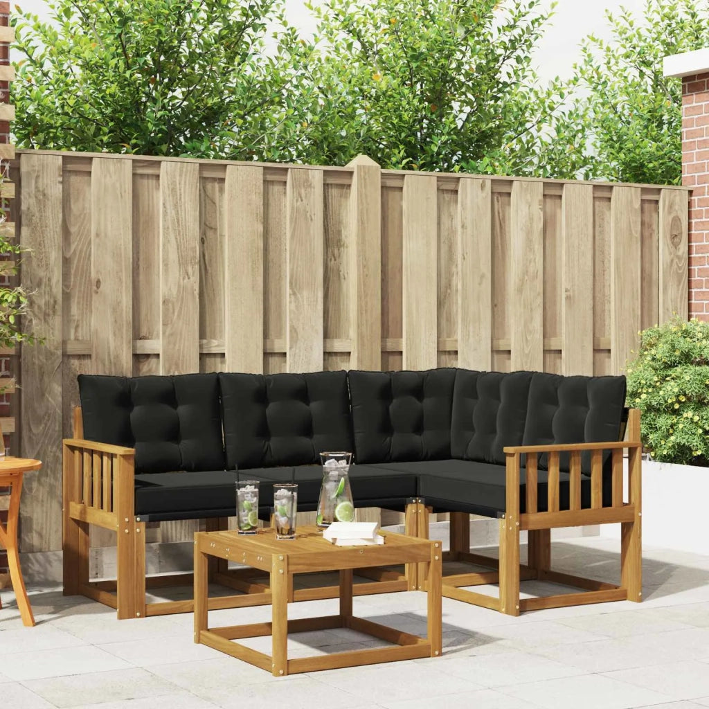 Set di divani da esterno con cuscino 5 pcs Naturale e Nero