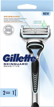 GILLETTE SKINGUARD SENSITIVE RASOIO BARBA PER UOMINI CON IRRITAZIONI DELLA PELLE 1 MANICO + 2 LAMETTE DI RICAMBIO