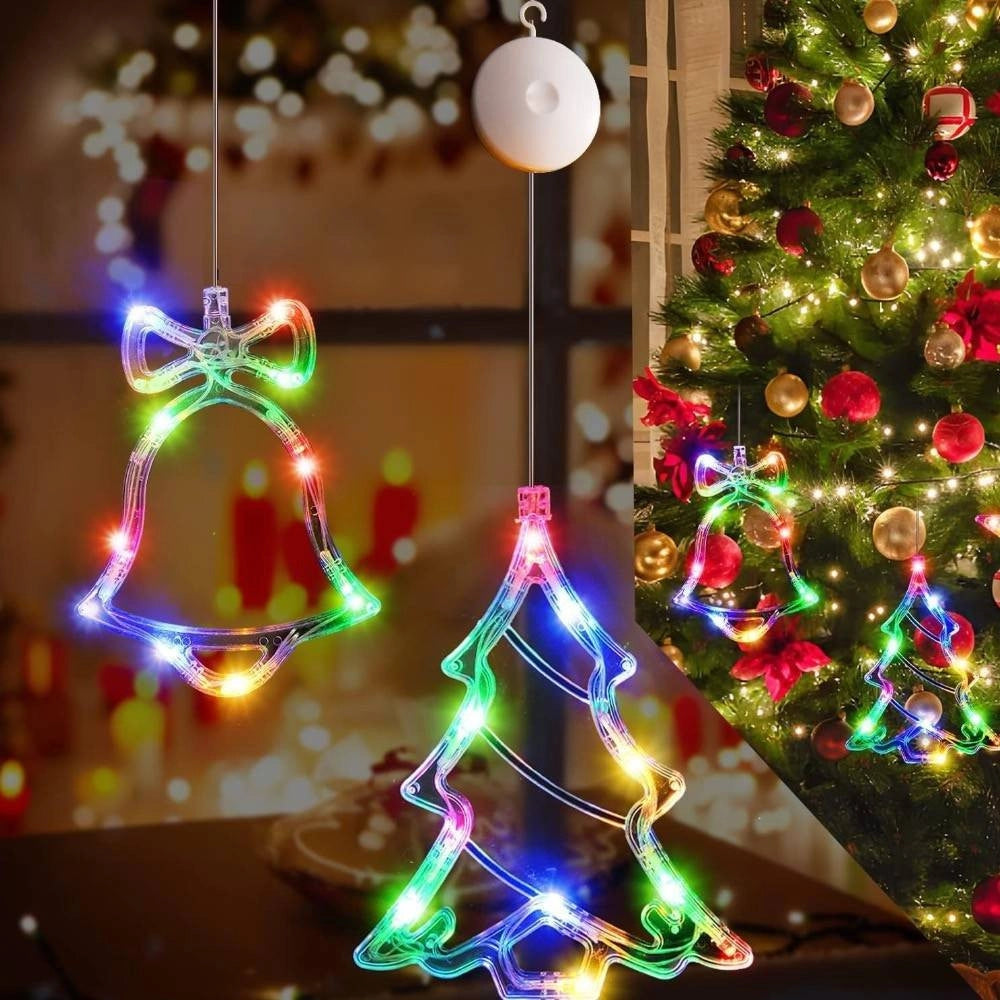 Trade Shop - Luci Di Natale A Batteria Con Ventosa Tenda Luminosa X Vetro Finestra Multicolor -