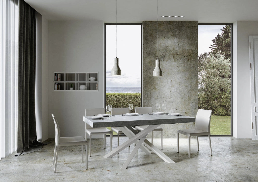 Tavolo Allungabile 160-420x90x77 cm Volantis Cemento Telaio Bianco
