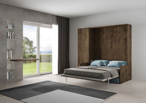 Letto Matrimoniale A Scomparsa 160 Kentaro Con Divano E Colonna Noce e Azzurro