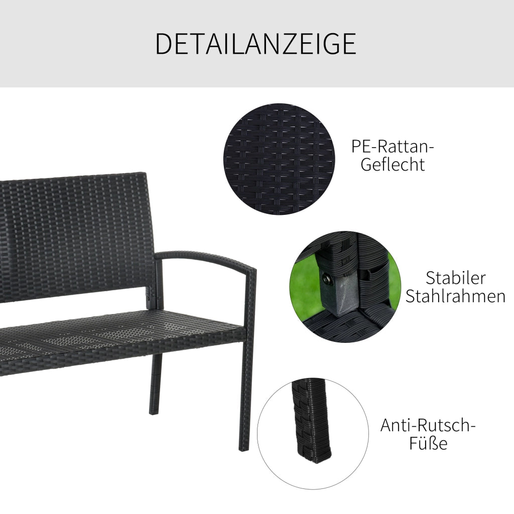 PANCA 2 posti in polyrattan nero con struttura in acciaio