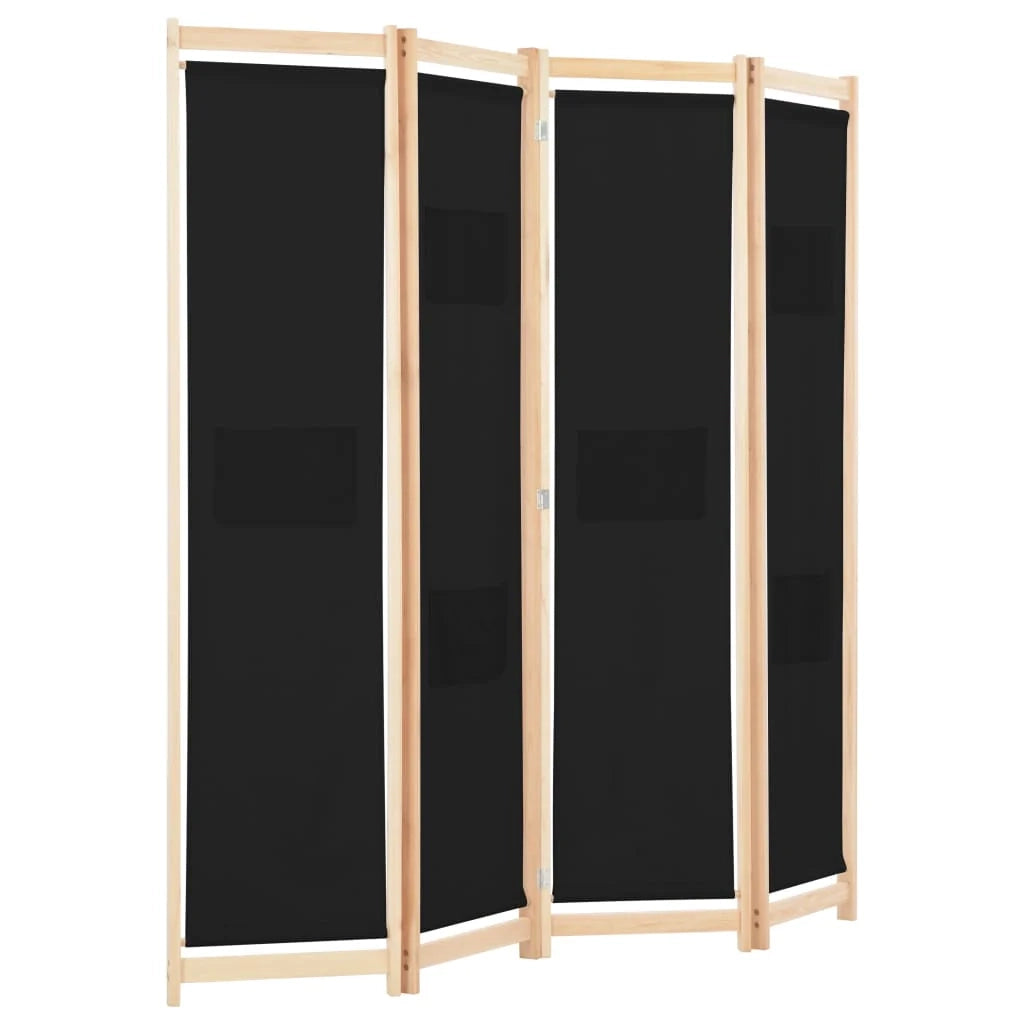 Parete divisoria divisorio mobile decorativo 4 pannelli nero 160x4 cm tessuto 0802092