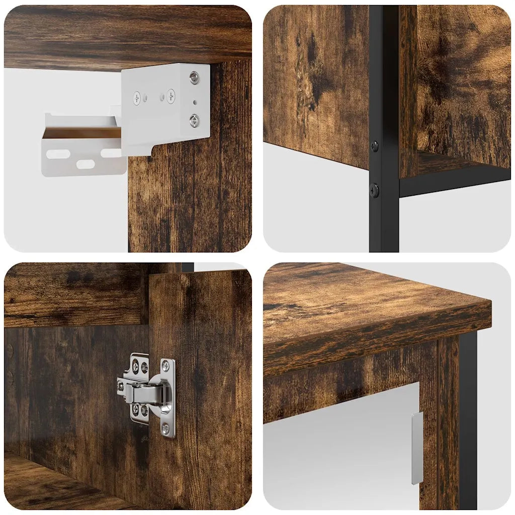 Set Mobili da Bagno | Armadio da bagno 2 pz Rovere Fumo in Legno Multistrato