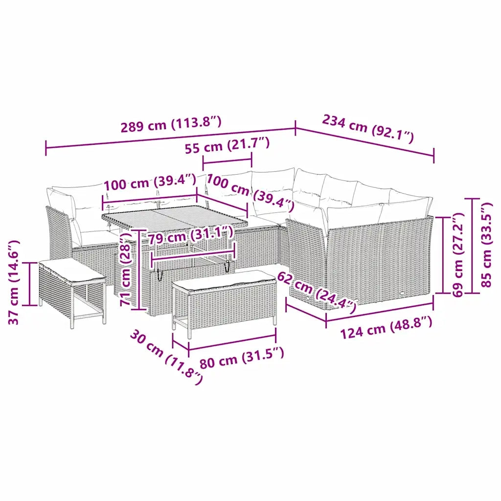 Set Divano da Giardino 12 pcs Beige polyrattan 3361517