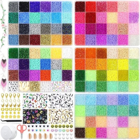 Set di perle di vetro per bracciale da ricamo, 114 colori, 28500 pezzi, 3 mm, set di perle per adulti, set di rocaille per ricamo