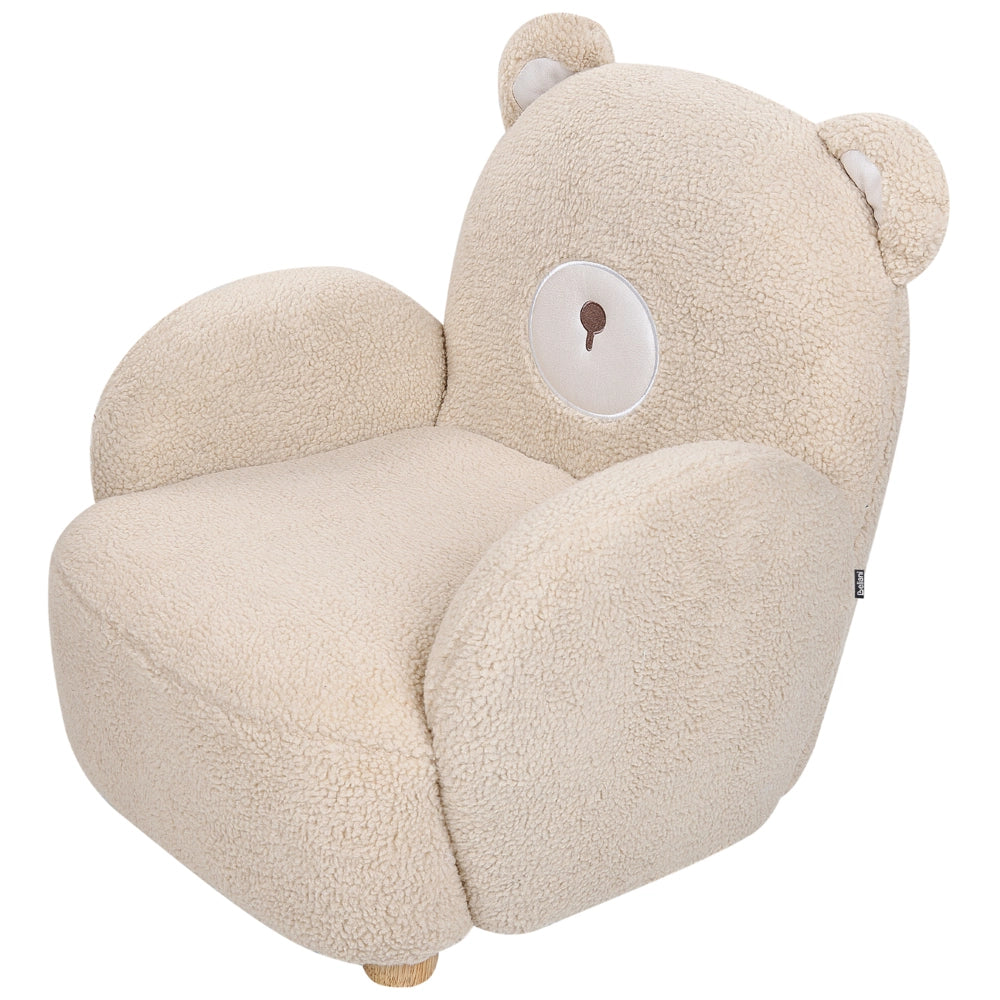 Sedia per animali Rivestimento in pelliccia sintetica beige con braccioli Seduta per bambini Design moderno a forma di orso