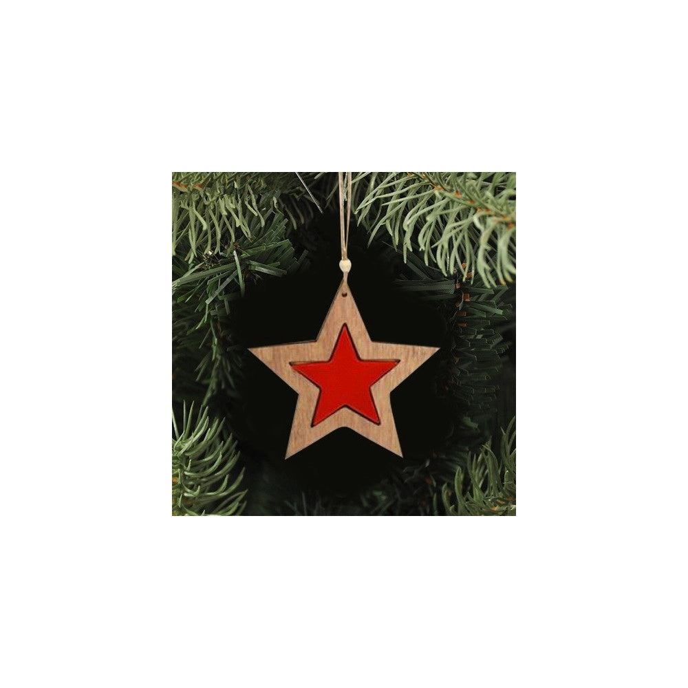 Trade Shop - 3 Appendini Natale In Legno Stella Albero Cuore Rosso Decorazioni Natalizie -