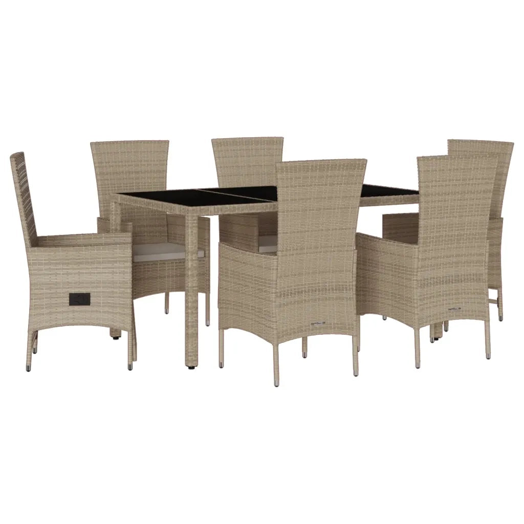 Set da Pranzo da Giardino 7 pz con Cuscini Beige in Polyrattancod mxl 89685
