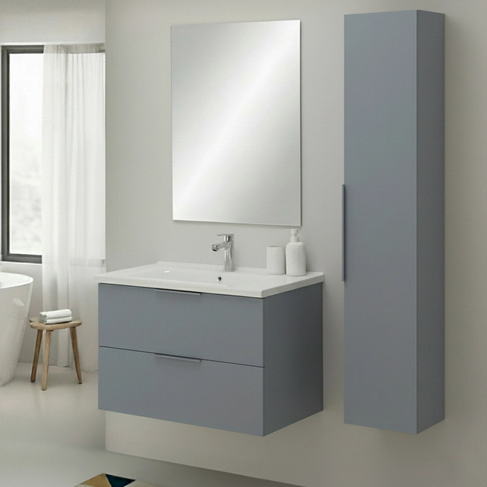 Colonna bagno sospesa 150 cm azzurro polvere con anta soft close Elva