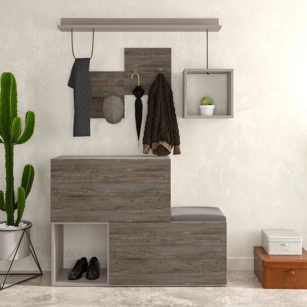 Mobile Ingresso con Scarpiera e Appendiabiti 120x36,5x87,5 cm in MDF Holdon Tortora Dark Coffee
