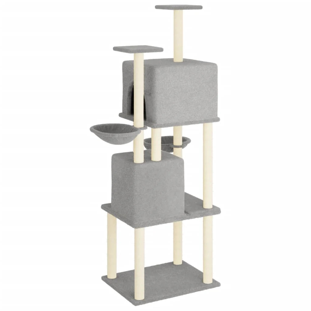 Tiragraffi per gatti torre per arrampicata giocattolo piattaforma per arrampicata con tiragraffi in sisal leggero 180 cm grigio 02_0022594