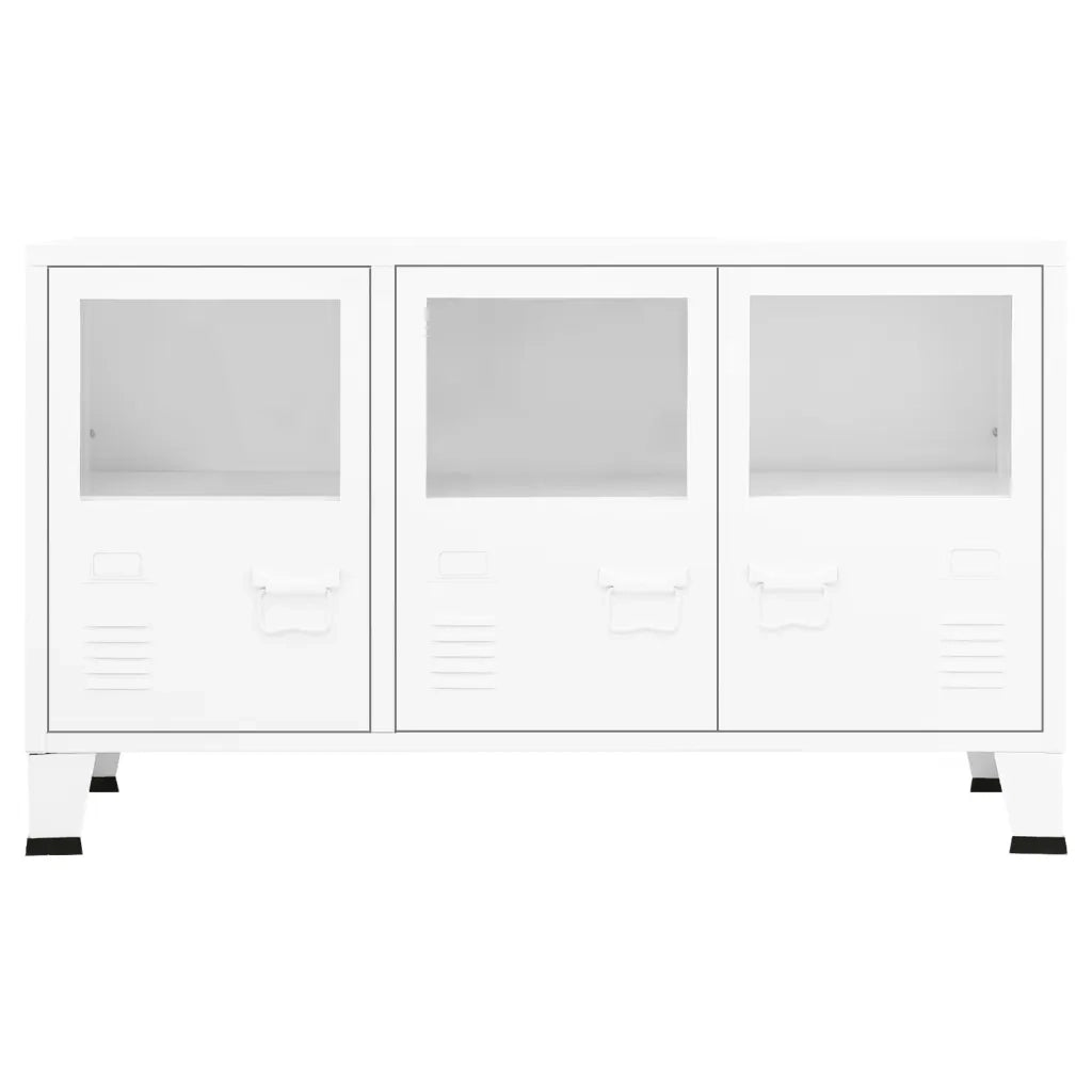 Credenza Bianca Industriale 105x35x62 cm in Metallo e Vetro 339609