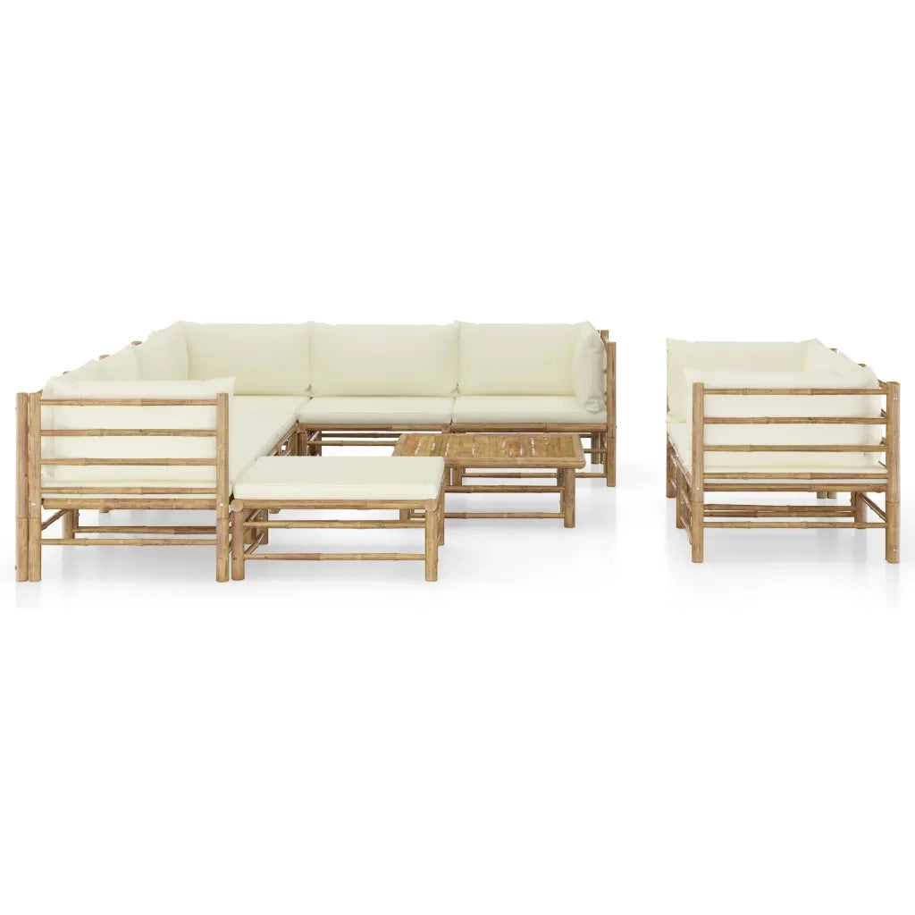 Set Divani da Giardino 10 pz con Cuscini Bianco Crema in BambÃ¹ cod mxl 39999