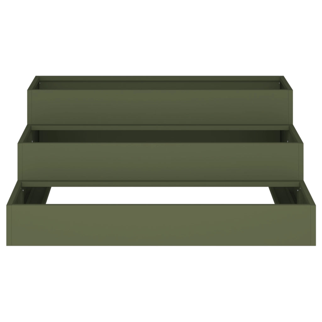 Fioriera da Giardino a Tre Piani 90x90x35 cm Verde Oliva Acciaio