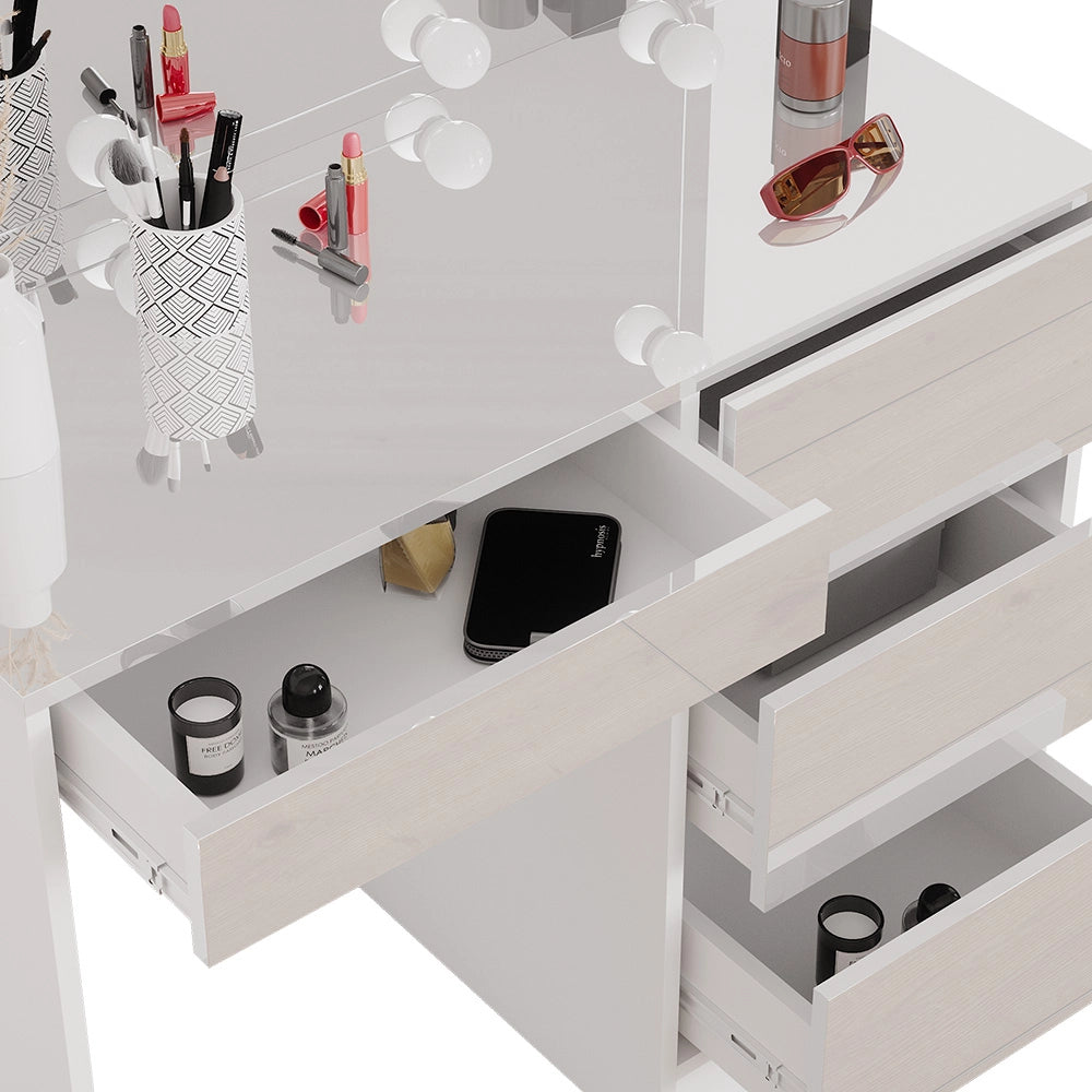 Vicco Tavolo da toeletta Bianco 40 cm con illuminazione a LED e sgabello