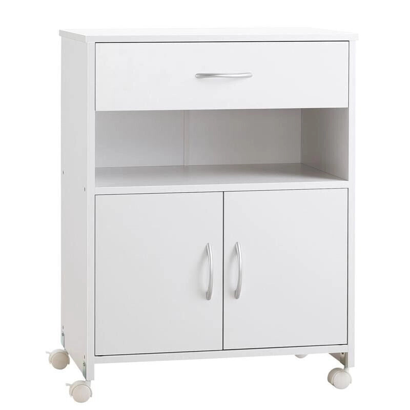 MOBILE PORTA STAMPANTE CON 4 RUOTE CASSETTO E ARMADIETTO 60 X 39 X 80CM BIANCO