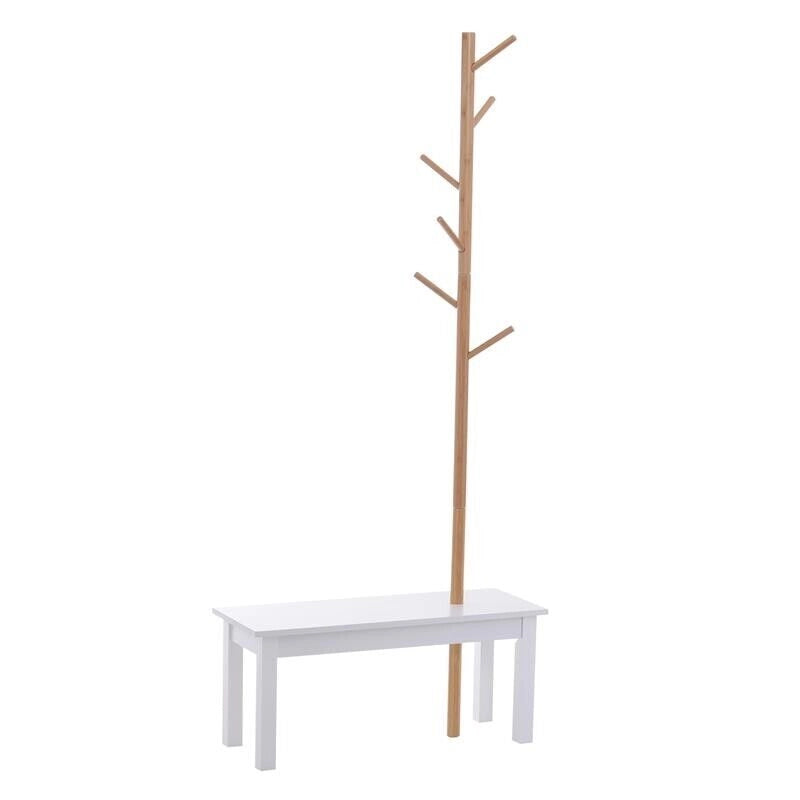 PANCA CON APPENDIABITI IN BAMBÙ 80 X 30 X 180 CM COLORE BIANCO E LEGNO