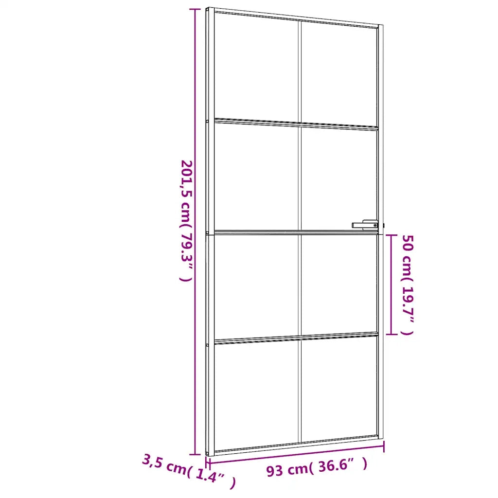 Porta Interni Sottile Nera 93x201,5cm Vetro Temperato Alluminio 155128
