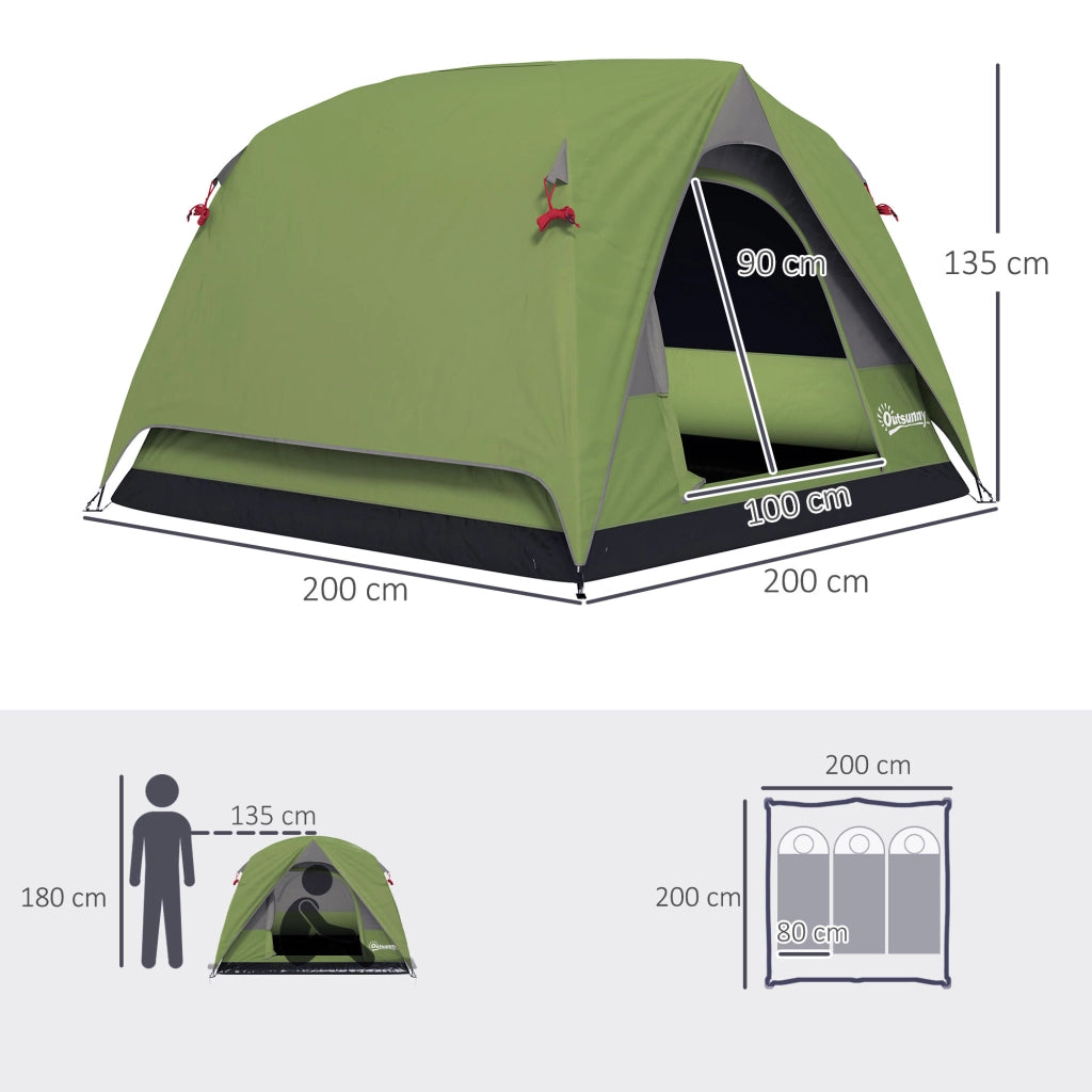 Tenda da Campeggio-Tenda per Escursionismo  per 3 Persone Impermeabile con Tasca, Gancio per Lanterna e Borsa, 2x2x1.35m, Verde