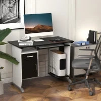 Scrivania per Computer con Ripiano, Cassetto e Armadietto, in MDF e Ferro, 100x52x75 cm, Bianca e Nera