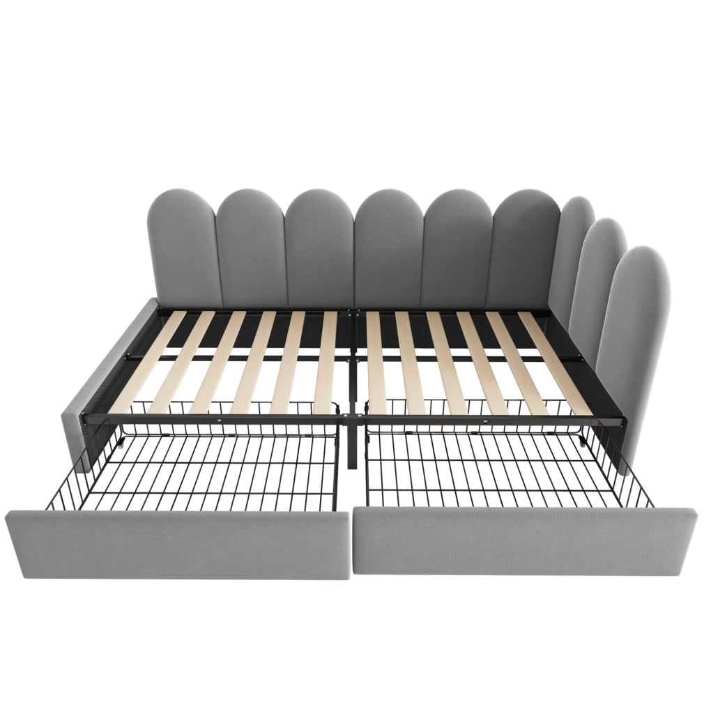 Letto singolo 90x200 cm in velluto grigio con 2 cassetti e struttura reversibile